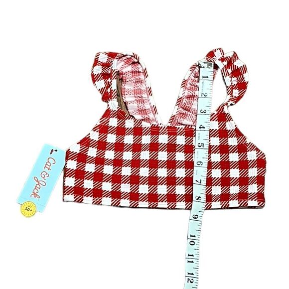 NWT Cat & Jack Red And White Plaid Ruffled Swim Top, Size S (6/6X) - Picture 4 of 7